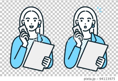 Have a meeting on your smartphone. Vector illustration material of a working woman. 94113975