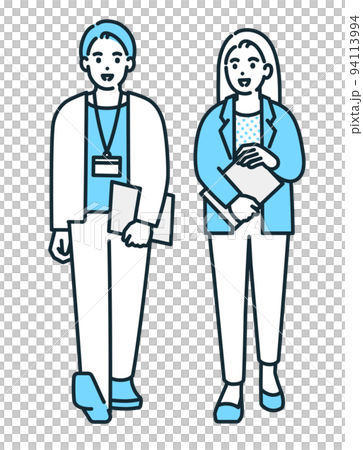 Men and women walking in the office corridor while chatting. Illustration material of a business person. Men and women walking in the office corridor while chatting. Illustration material of a business person. 94113994