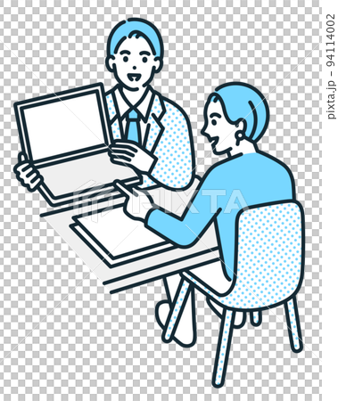 Illustration material of a business person who has a meeting while checking data and materials. 94114002
