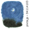 煌々と光る三日月の水彩画イラスト 94114103