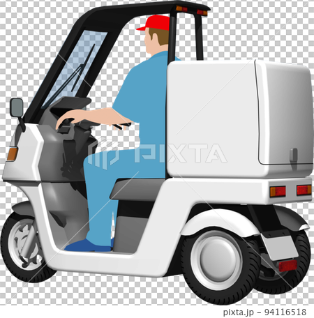 Illustration background transparent image of a white delivery bike used for delivery. with driver 94116518