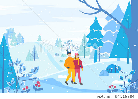 Couple Walking Through Winter Park or Forest 94116584