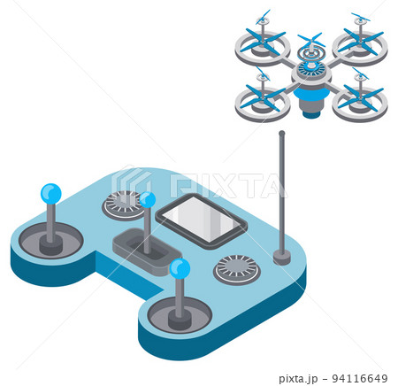 Quadcopter and Remote Controller, Drone Vector Quadcopter and Remote Controller, Drone Vector 94116649