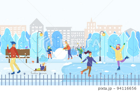 Winter City Park, Kids on Ice Rink Figure Skating 94116656