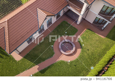 Aerial view of a residential new house yard. 94116766