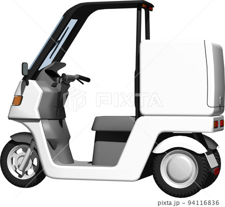 出前に使う白い三輪車の宅配バイクのイラスト背景透明画像。 94116836