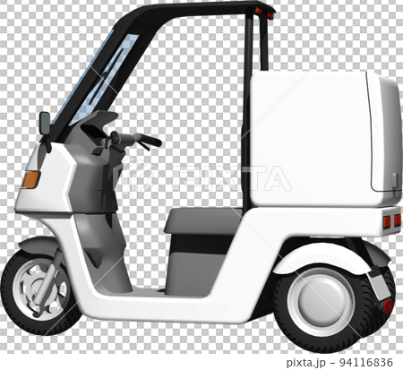 出前に使う白い三輪車の宅配バイクのイラスト背景透明画像。 94116836