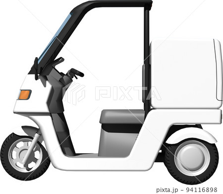 出前に使う白い三輪車の宅配バイクのイラスト背景透明画像。 94116898