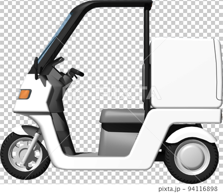 出前に使う白い三輪車の宅配バイクのイラスト背景透明画像。 94116898