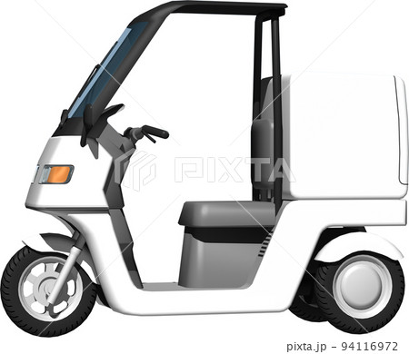 出前に使う白い三輪車の宅配バイクのイラスト背景透明画像。 94116972