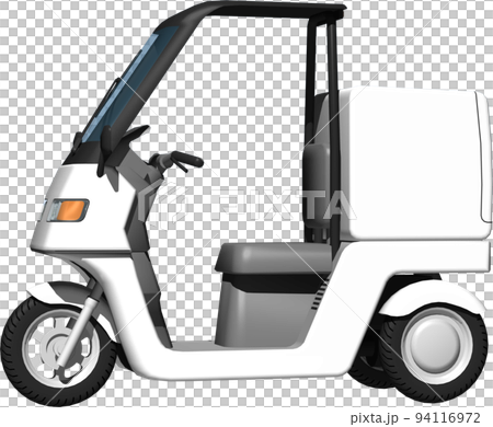 出前に使う白い三輪車の宅配バイクのイラスト背景透明画像。 94116972