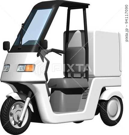 出前に使う白い三輪車の宅配バイクのイラスト背景透明画像。 94117090