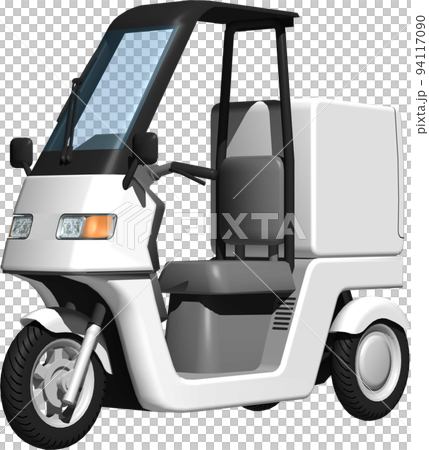 Illustration background transparent image of a white tricycle delivery bike used for delivery. 94117090