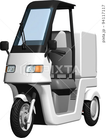 出前に使う白い三輪車の宅配バイクのイラスト背景透明画像。 94117117