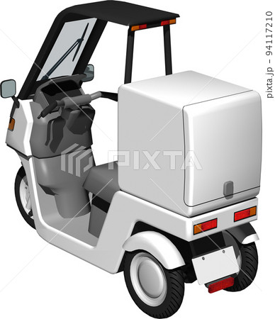 出前に使う白い三輪車の宅配バイクのイラスト背景透明画像。 94117210