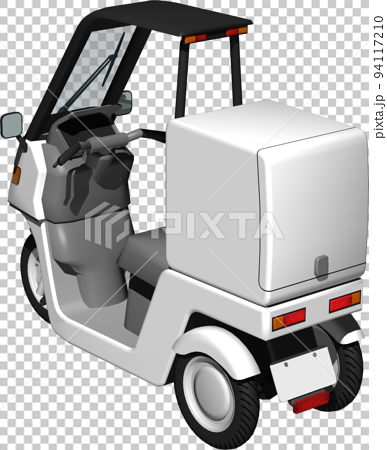 出前に使う白い三輪車の宅配バイクのイラスト背景透明画像。 94117210