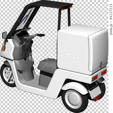 出前に使う白い三輪車の宅配バイクのイラスト背景透明画像。 94117213