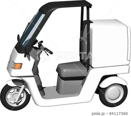 出前に使う白い三輪車の宅配バイクのイラスト背景透明画像。 94117360