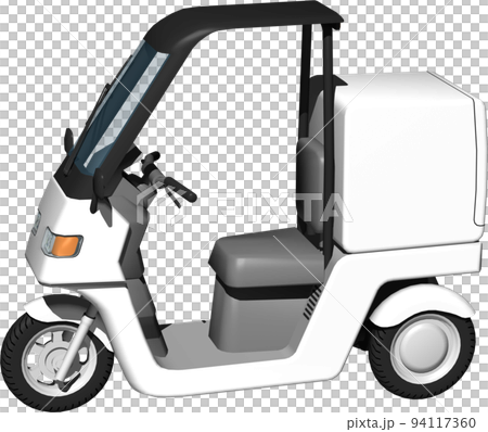 出前に使う白い三輪車の宅配バイクのイラスト背景透明画像。 94117360