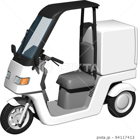出前に使う白い三輪車の宅配バイクのイラスト背景透明画像。 94117413