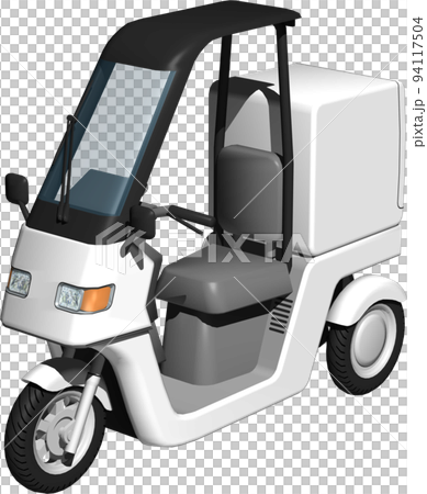 出前に使う白い三輪車の宅配バイクのイラスト背景透明画像。 出前に使う白い三輪車の宅配バイクのイラスト背景透明画像。 94117504