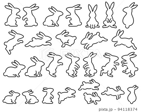 ウサギのシルエット線画イラストセット 94118374