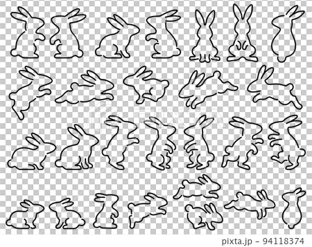 ウサギのシルエット線画イラストセット 94118374