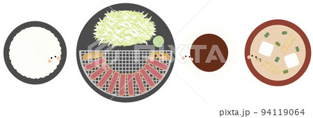 牛カツ定食　ごはん・牛カツ・醤油・味噌汁　顔ありと顔なし 94119064