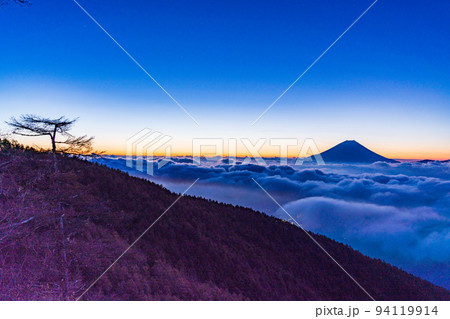 (山梨県)星空の下、大雲海に浮かぶ富士山 (山梨県)星空の下、大雲海に浮かぶ富士山 94119914
