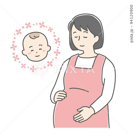 お腹を撫でている妊婦さんのイラスト素材