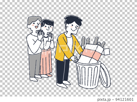 A man who throws a box of cigarettes into a trash can and a friend who praises him People who have overcome the temptation to smoke A man who throws a box of cigarettes into a trash can and a friend who praises him People who have overcome the temptation to smoke 94121601