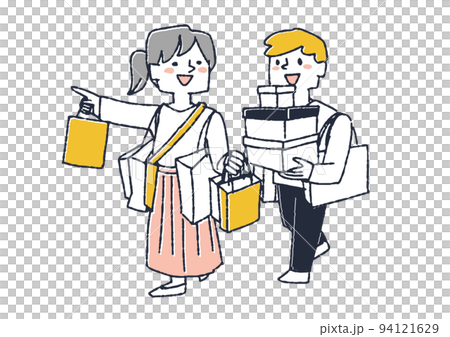 たくさん買い物をしている男女 オンラインや実店舗のセールで買い向かう人々 たくさん買い物をしている男女 オンラインや実店舗のセールで買い向かう人々 94121629