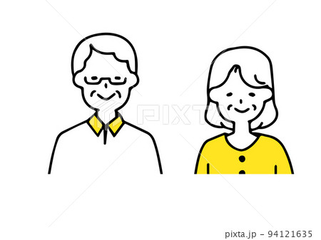 シンプルな笑顔の高齢男性と高齢女性の夫婦のアイコン シンプルな笑顔の高齢男性と高齢女性の夫婦のアイコン 94121635