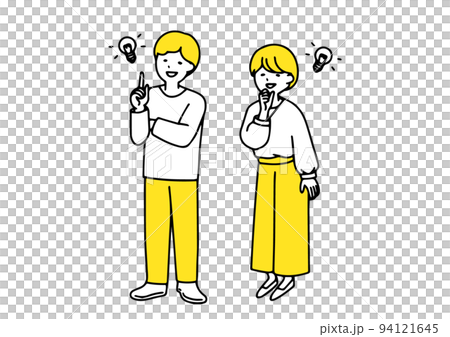 Full body illustration of a simple man and woman who came up with an idea Full body illustration of a simple man and woman who came up with an idea 94121645