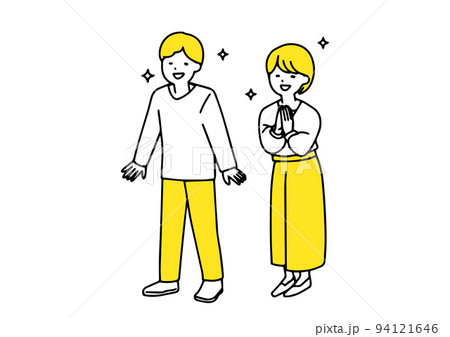 とても喜んでいる様子の夫婦のシンプルな全身イラスト とても喜んでいる様子の夫婦のシンプルな全身イラスト 94121646