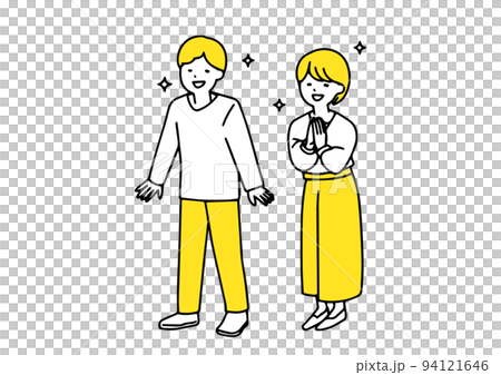 A simple full-body illustration of a couple who looks very happy A simple full-body illustration of a couple who looks very happy 94121646