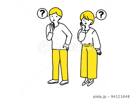 疑問を感じているシンプルな男性と女性の全身イラスト 疑問を感じているシンプルな男性と女性の全身イラスト 94121648