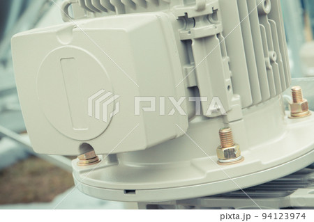 Electrical box used for wiring connections and part of electric engine. Detail of industrial machine 94123974