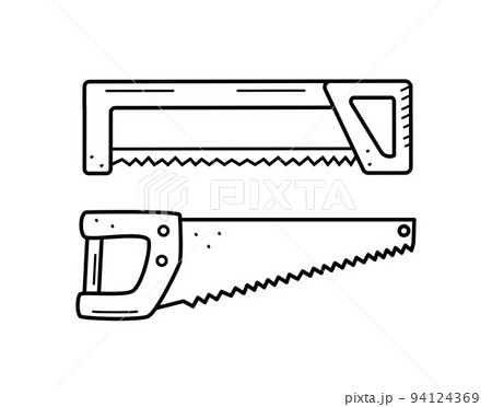 Hand saw doodle cartoon style. Vector illustration of the working tool hacksaw isolated on white. Hand saw doodle cartoon style. Vector illustration of the working tool hacksaw isolated on white. 94124369