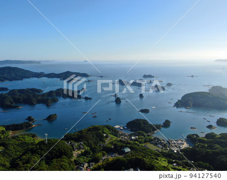 佐世保市の石岳展望台の上空から九十九島の空撮 94127540