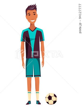 Soccer player, cartoon male football character. Man full length, front view. Isolated flat vector illustration 94127777