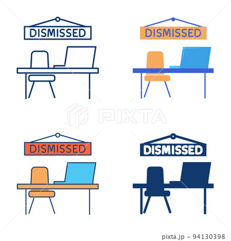 Office workplace with Dismissed sign icon set Office workplace with Dismissed sign icon set 94130398