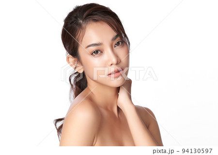Beautiful young asian woman with clean fresh skin on white background, Face care, Facial treatment, Cosmetology, beauty and spa, Asian women portrait. 94130597