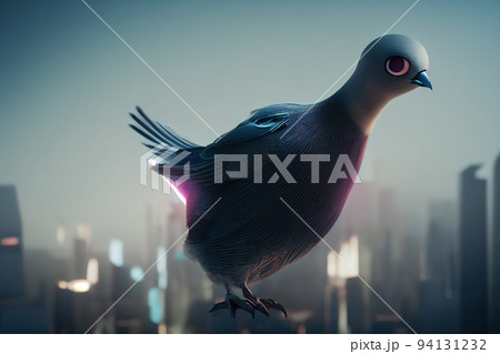 Futuristic pigeon character cartoon stylised 94131232
