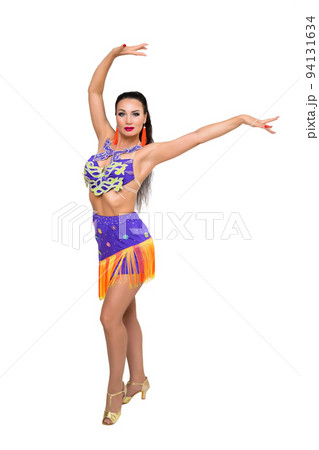Beautiful adult brunette, dancer of oriental national dances. Isolated, white background Beautiful adult brunette, dancer of oriental national dances. Isolated, white background 94131634
