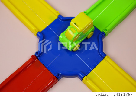 Multi-colored plastic constructor track with cars for children Multi-colored plastic constructor track with cars for children 94131767