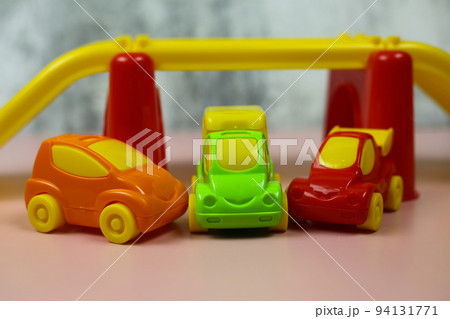 Multi-colored plastic constructor track with cars for children Multi-colored plastic constructor track with cars for children 94131771