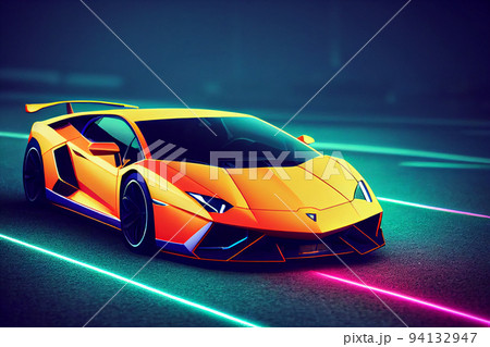 Bangkok, Thailand, 08.08.2022: Lamborghini luxury super car for fast sports on premium lighting background. 3D illustration. 94132947