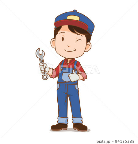Cartoon character of mechanic boy holding a... - Stock Illustration  [94135238] - PIXTA