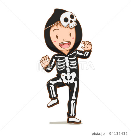 Cartoon boy wearing skeleton costume. Cartoon boy wearing skeleton costume. 94135432